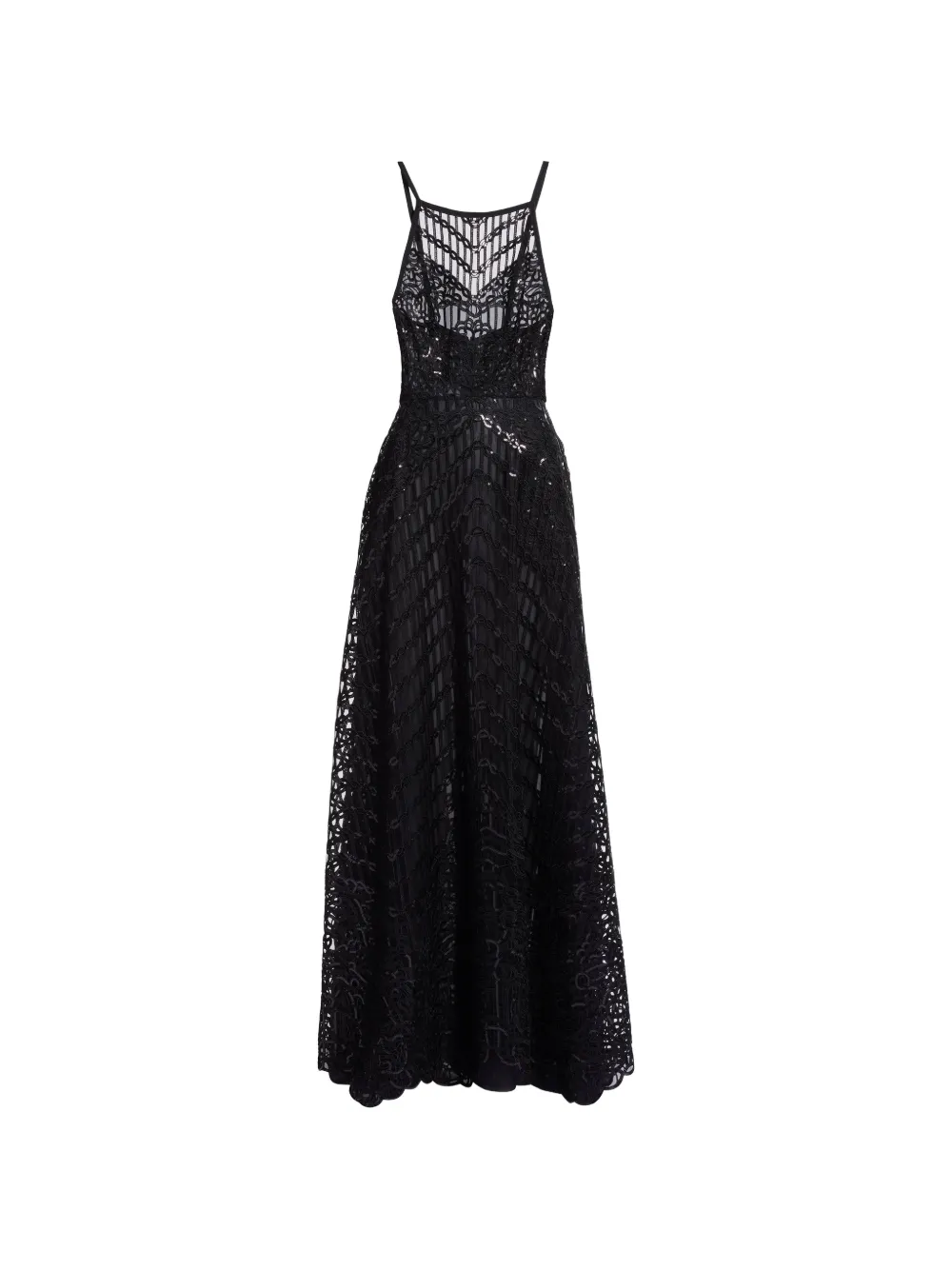 Elie Saab sequin-embroidered lace-overlay maxi dress - Black