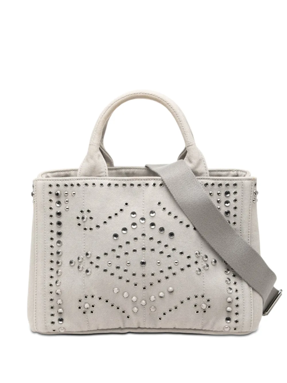 Prada Pre-Owned 2010-2026 Small Denim Canapa Bijoux and Grommet satchel - Grigio