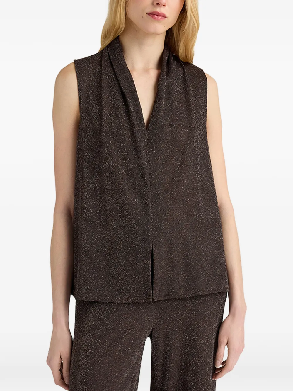 MOMONÌ Kiri Bis lurex gebreide geplooide tanktop Bruin