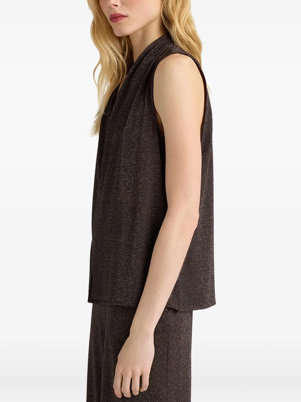 MOMONÌ Kiri Bis lurex gebreide geplooide tanktop Bruin