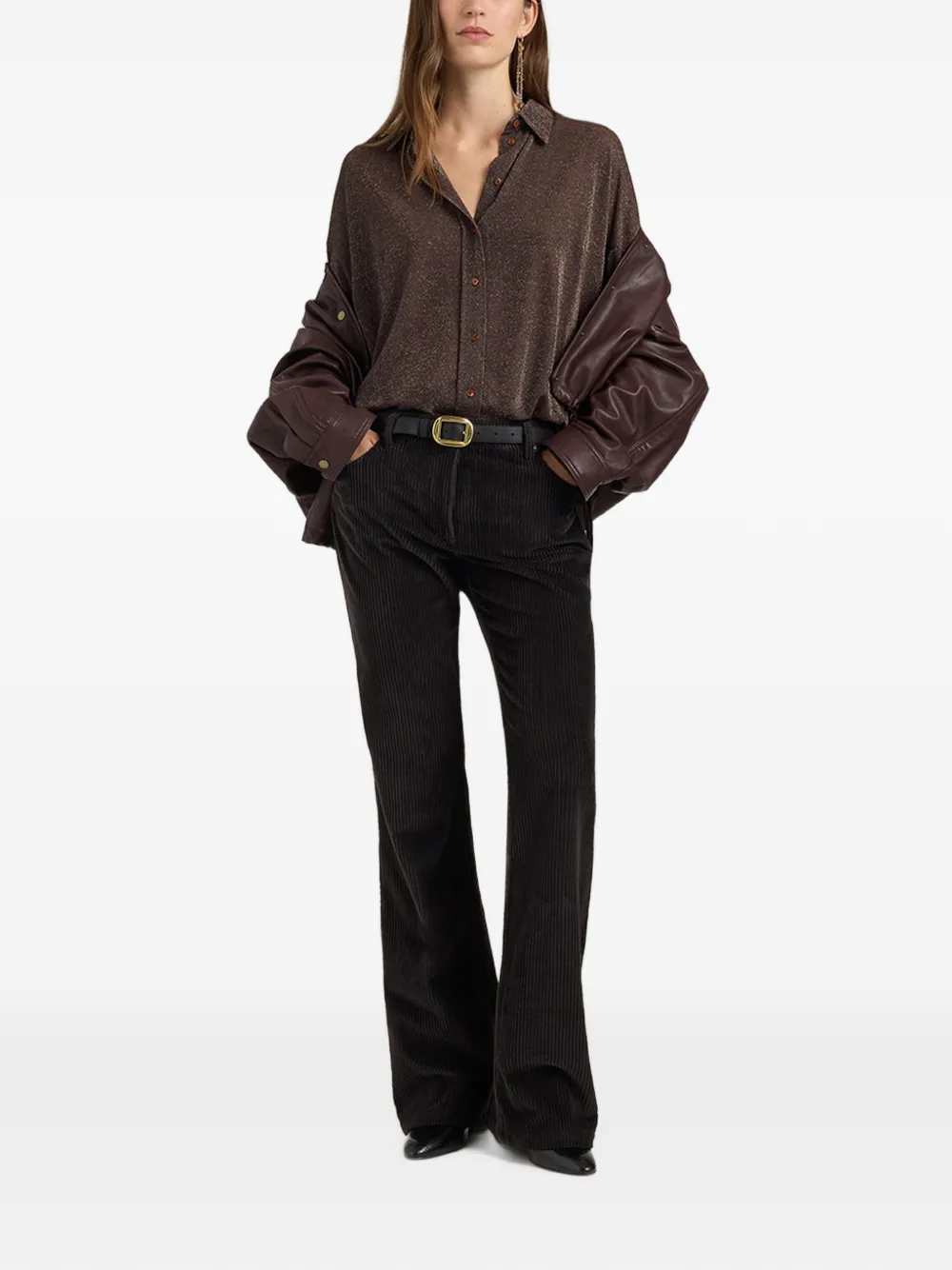 MOMONÌ Pitanga Bis blouse van lurex-jersey Bruin