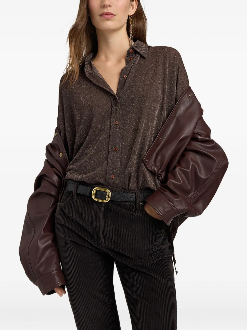 MOMONÌ Pitanga Bis blouse van lurex-jersey Bruin