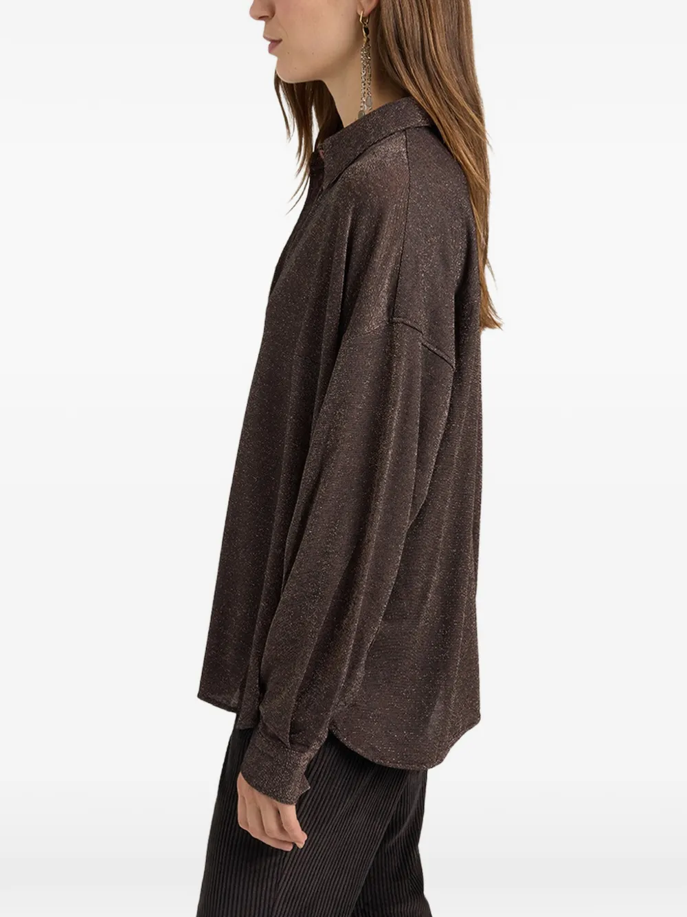 MOMONÌ Pitanga Bis blouse van lurex-jersey Bruin