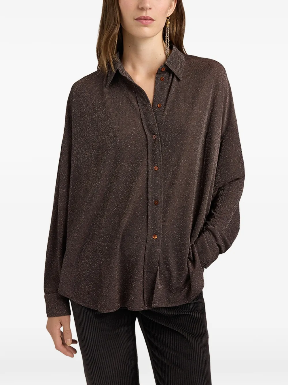 MOMONÌ Pitanga Bis blouse van lurex-jersey Bruin