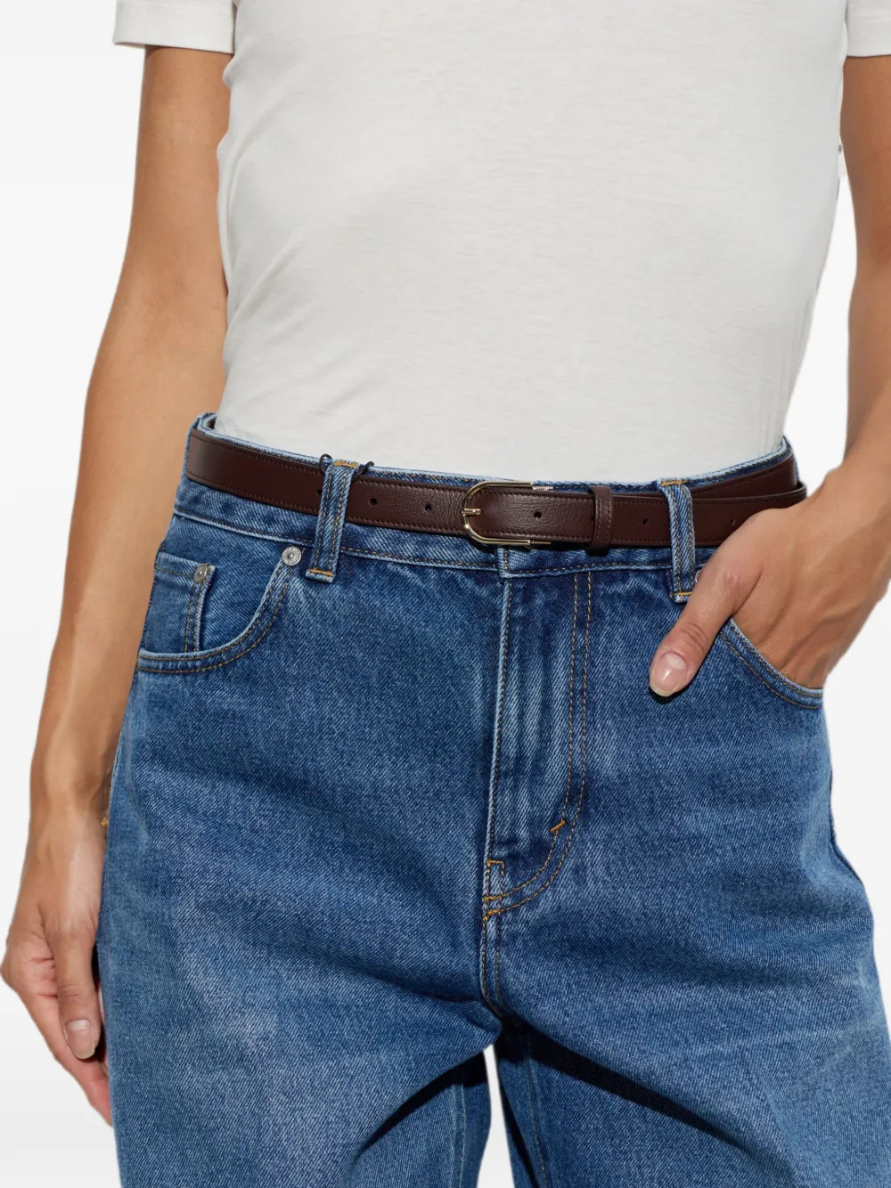 Victoria Beckham Leren riem met logoplakkaat Bruin