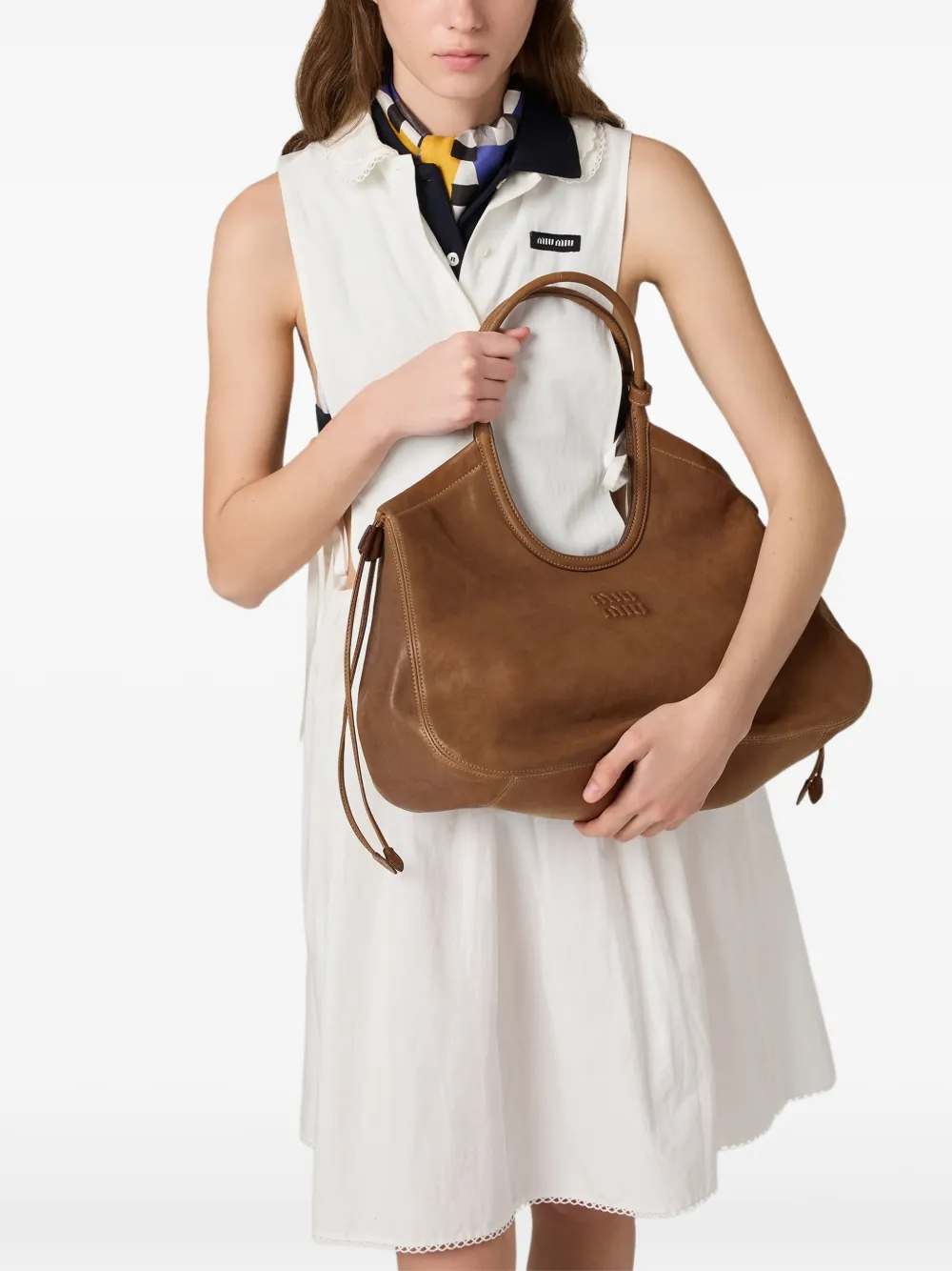 Miu Ivy nappa-leren shopper Bruin