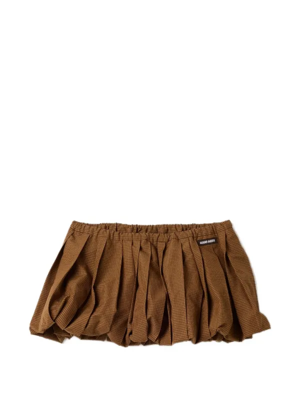 Miu Miu Pleated Gingham-check Mini Skirt in Brown