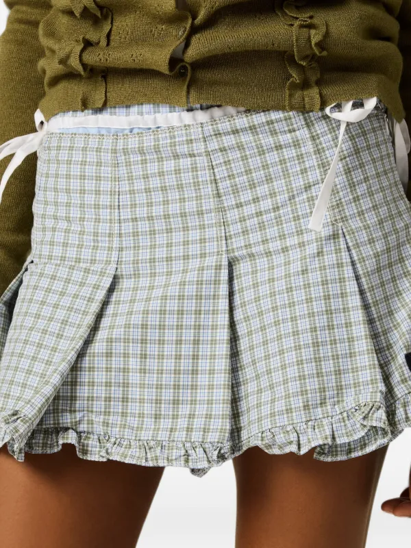 Miu Miu Pleated Check Miniskirt | White | FARFETCH