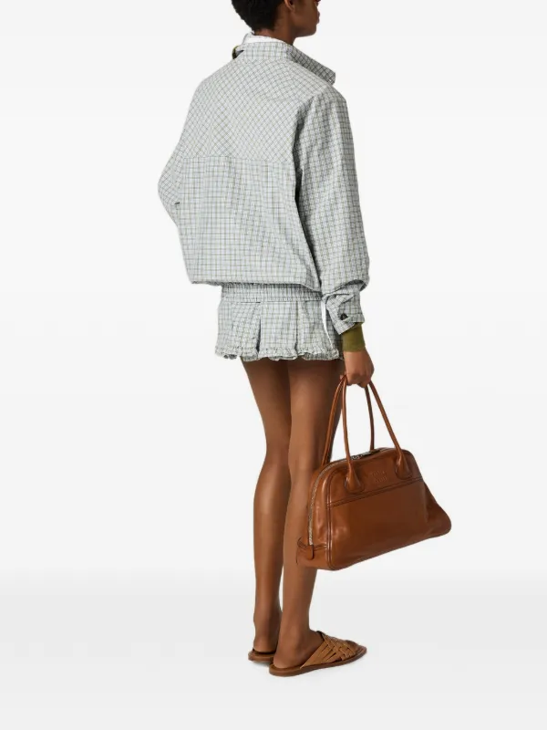 Miu Miu Pleated Check Miniskirt | White | FARFETCH