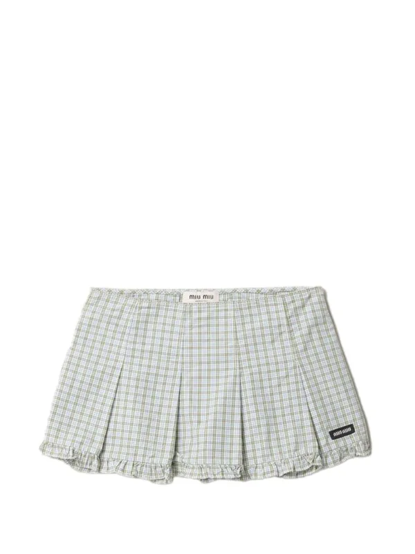 Miu Miu Pleated Check Miniskirt | White | FARFETCH