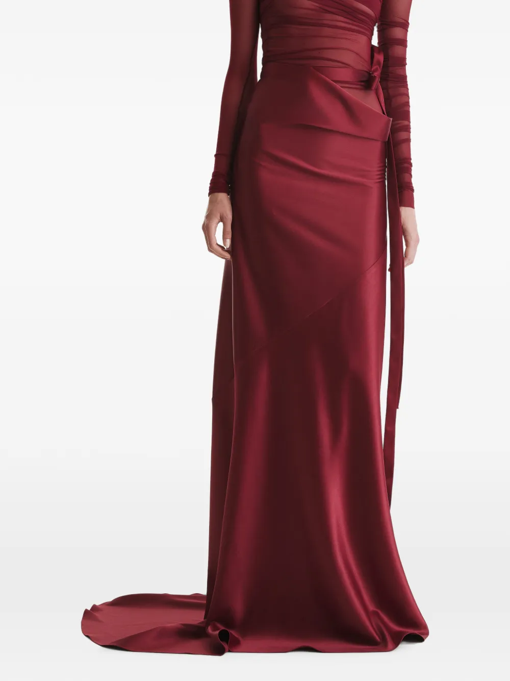 2310 STUDIO satin bow-detail maxi skirt - Rosso