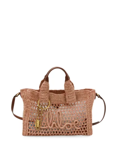 Chloé small logo-embroidered raffia tote bag