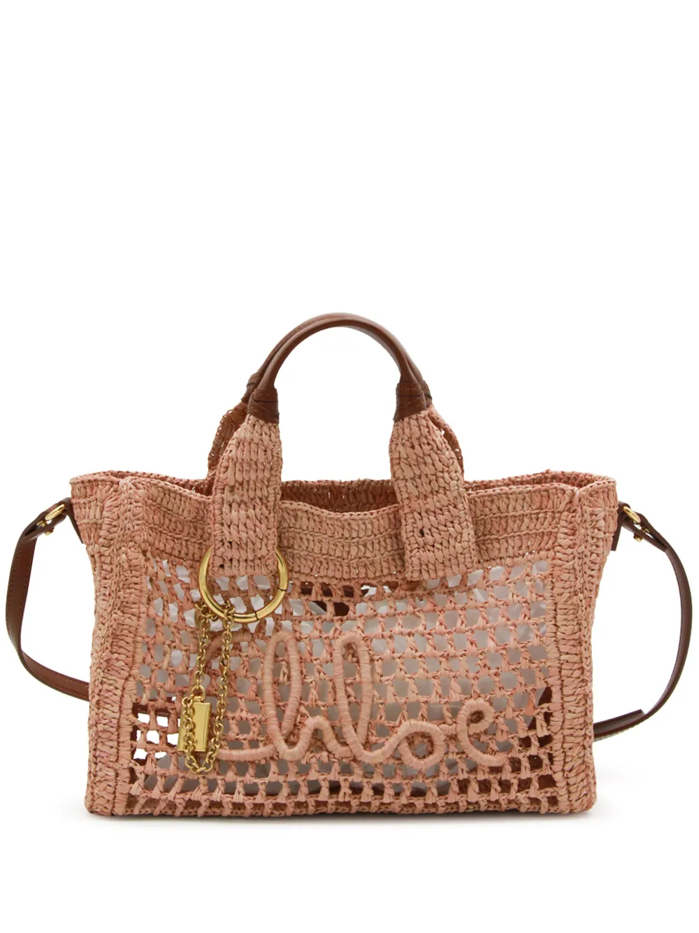 Chloé small logo-embroidered raffia tote bag - Toni neutri