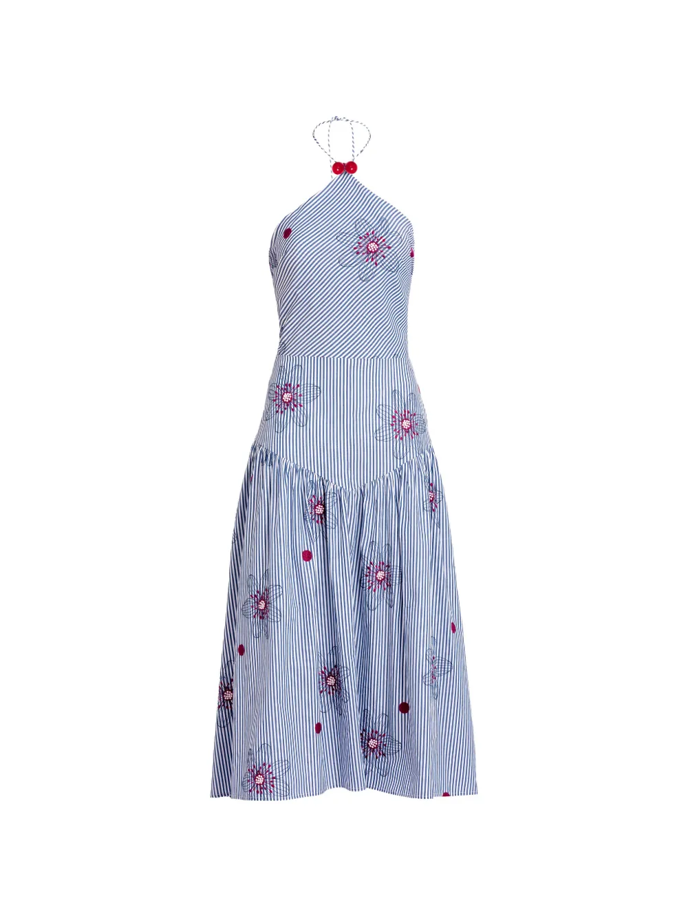 Silvia Tcherassi Ares floral-embroidered striped midi dress - Blue