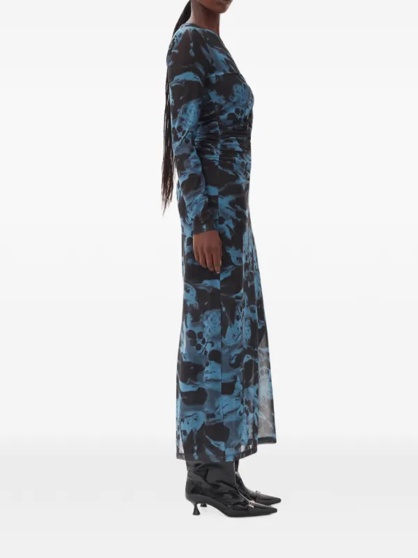 ganni dress blue printed-mesh O-neck Ruched Long | Blue |46773220507878_INT:0| Amuse Society Delilah - Color:Teal Gold this maxi dress exudes