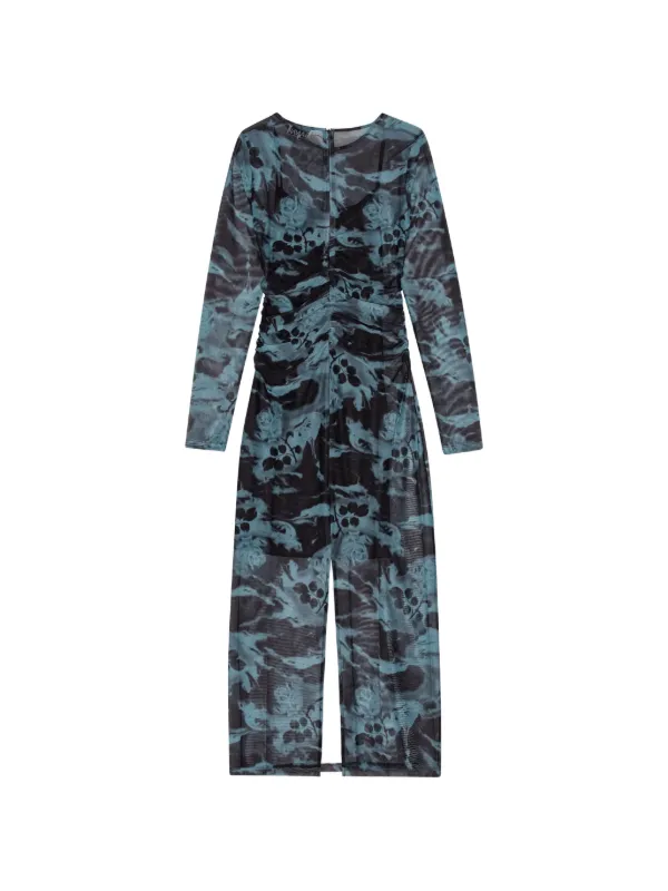 ganni printed ruched mesh maxi dress Ruched leopard-print mesh maxi dress in multicoloured - Ganni