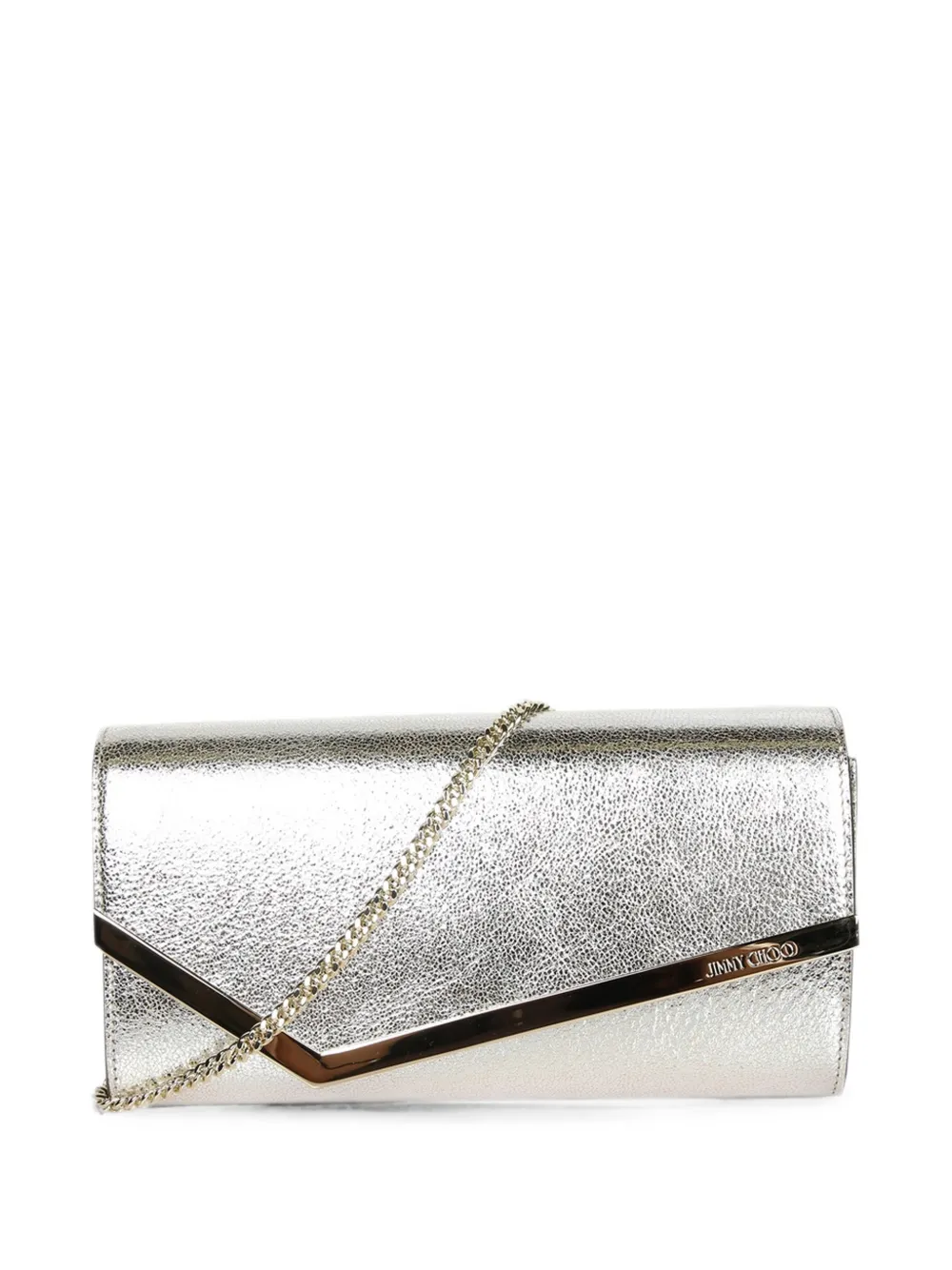 Jimmy Choo Emmie metallic-effect chain-strap clutch bag - Argento