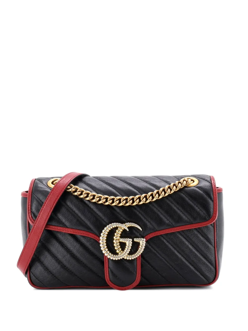 Gucci Pre-Owned GG Marmont Flap Bag Diagonal Quilted Leather Small crossbody bag - Nero