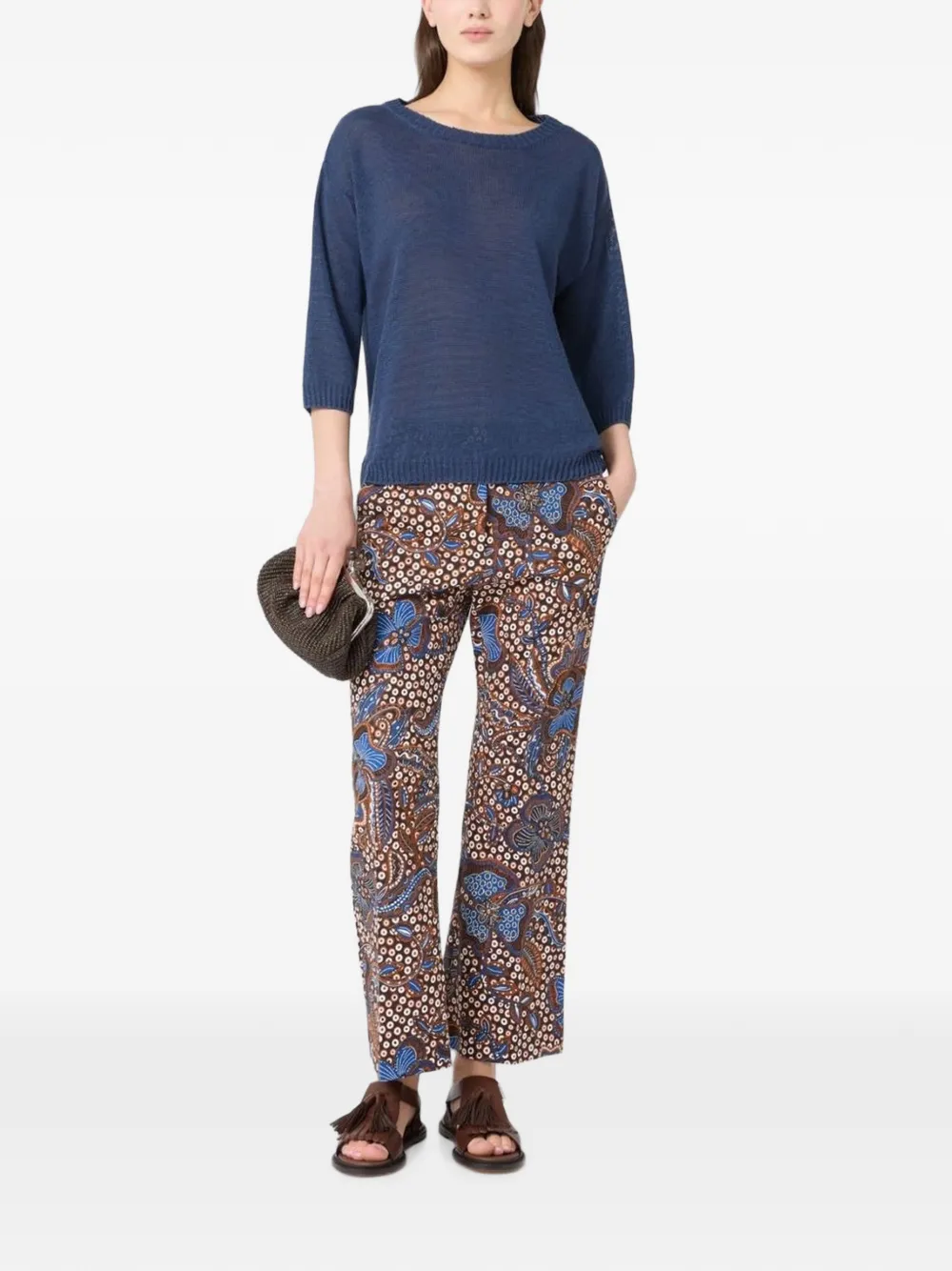  Weekend Max Mara Linen Three-quarter Sleeve Sweater - Bleu 