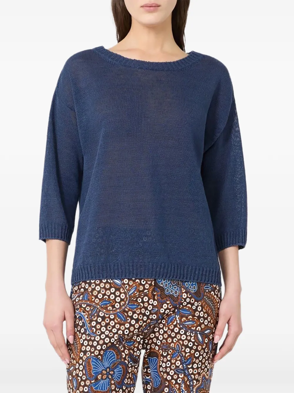  Weekend Max Mara Linen Three-quarter Sleeve Sweater - Bleu 
