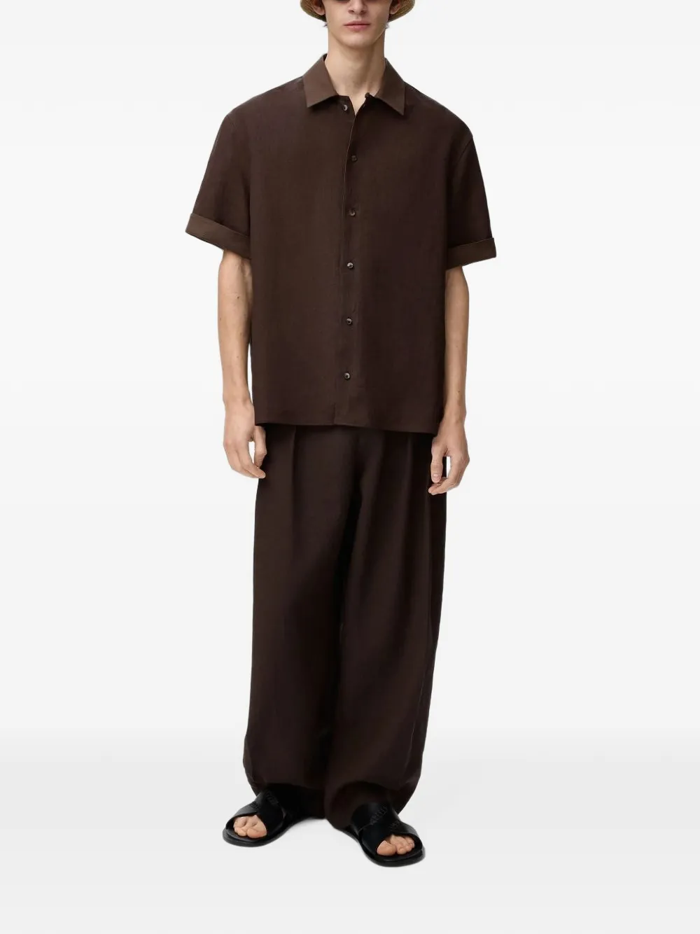 LOEWE logo-patch short-sleeve shirt - Braun