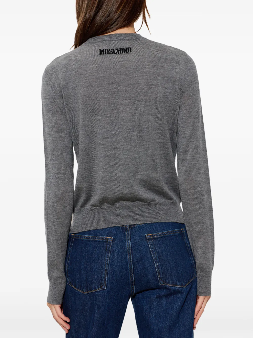 Moschino Trui met intarsia zonnebril en zakdetail Grijs