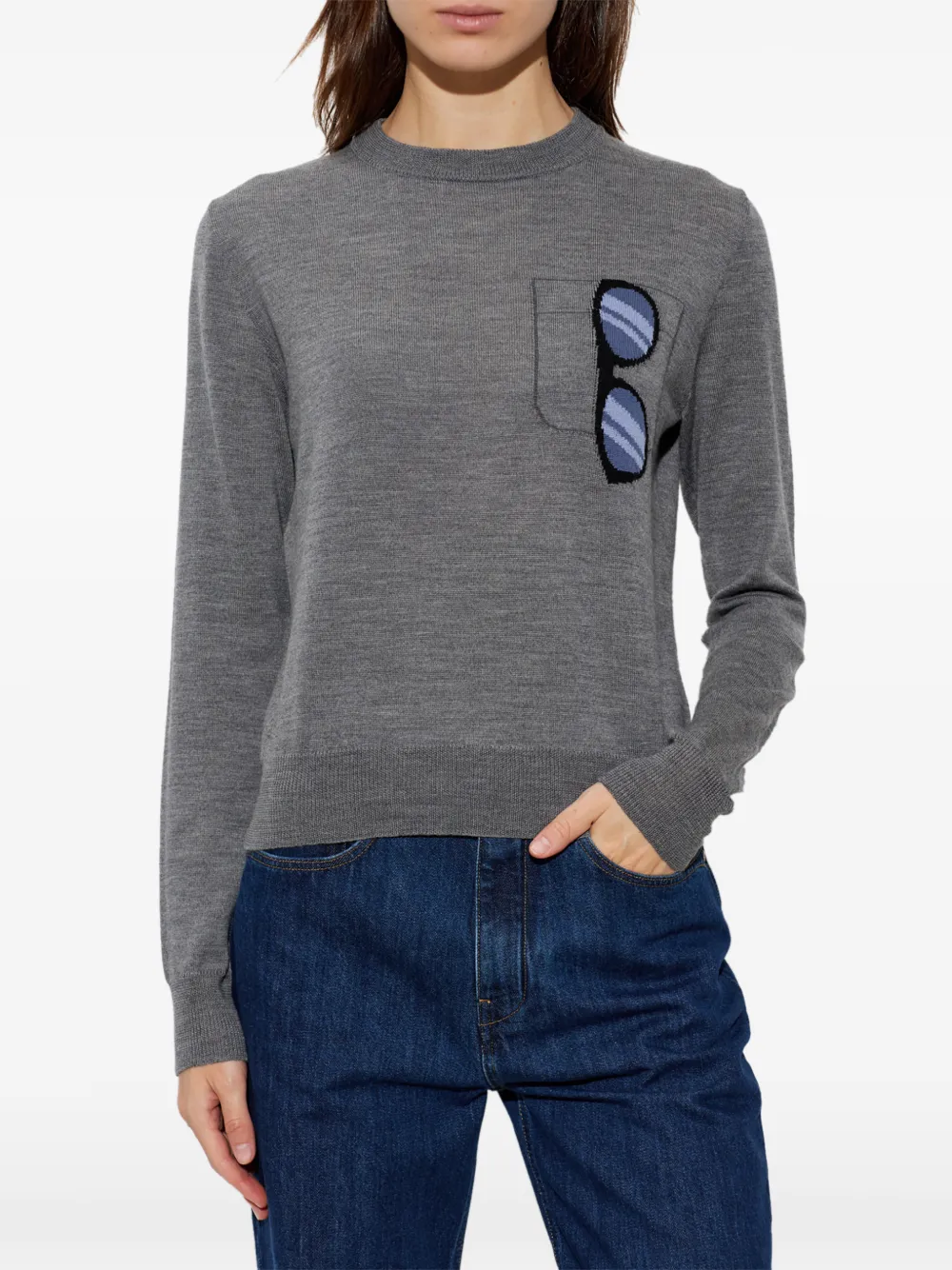 Moschino Trui met intarsia zonnebril en zakdetail Grijs