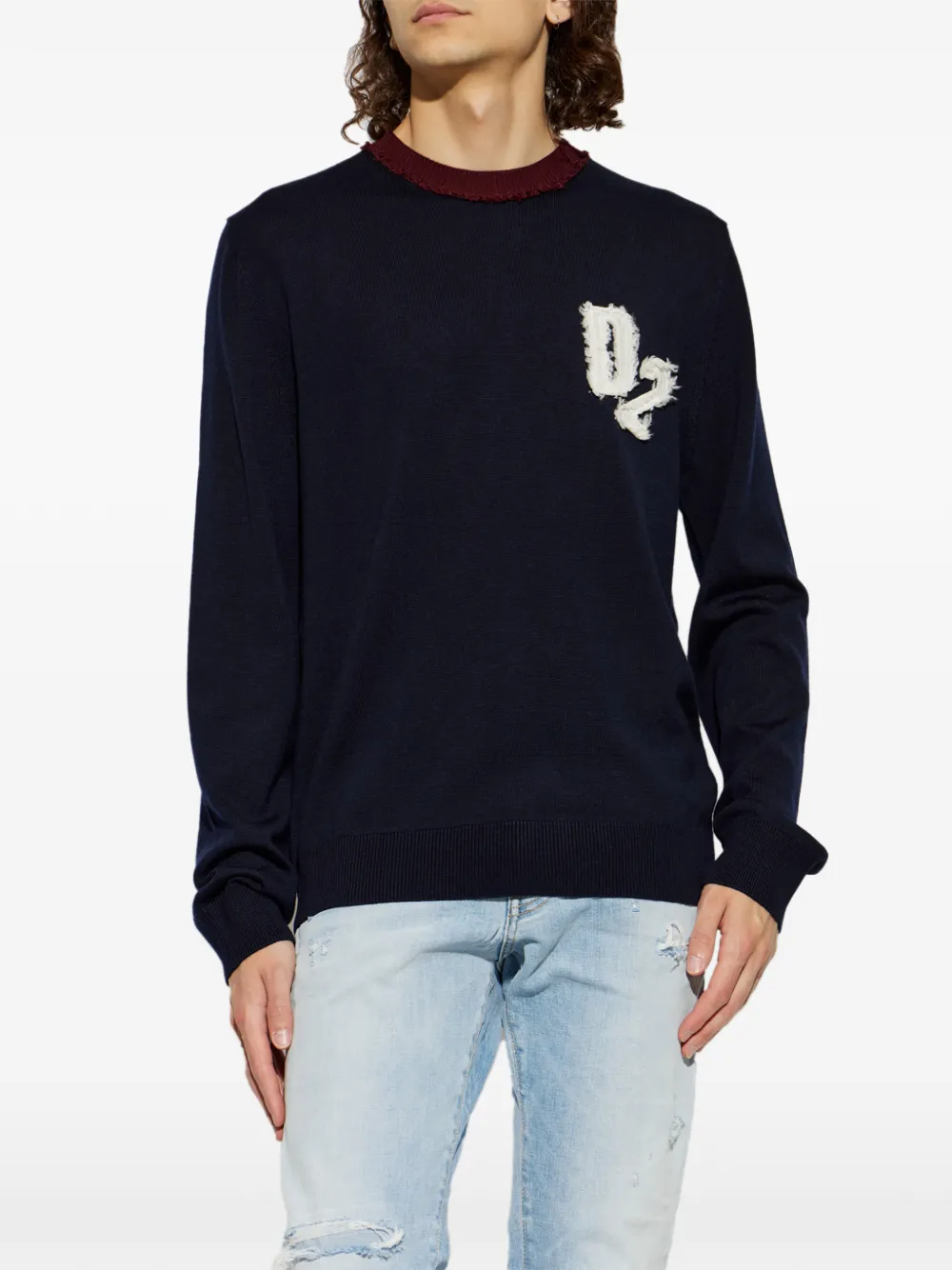 DSQUARED2 D2 College wollen trui met logo-patch Blauw