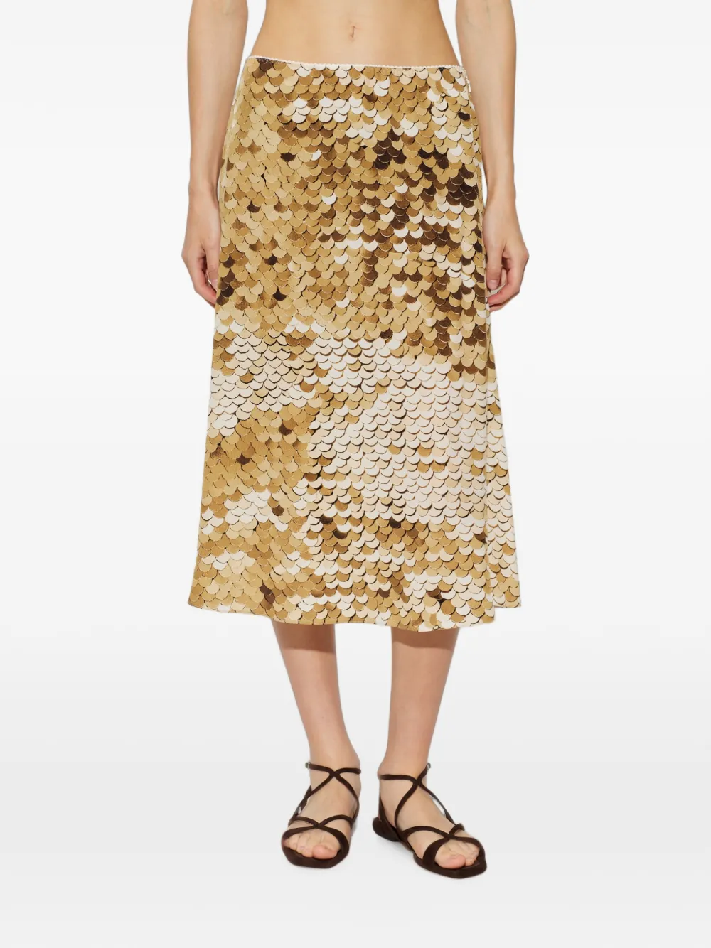 Moschino Zijden midi-rok met pailletten en print Goud
