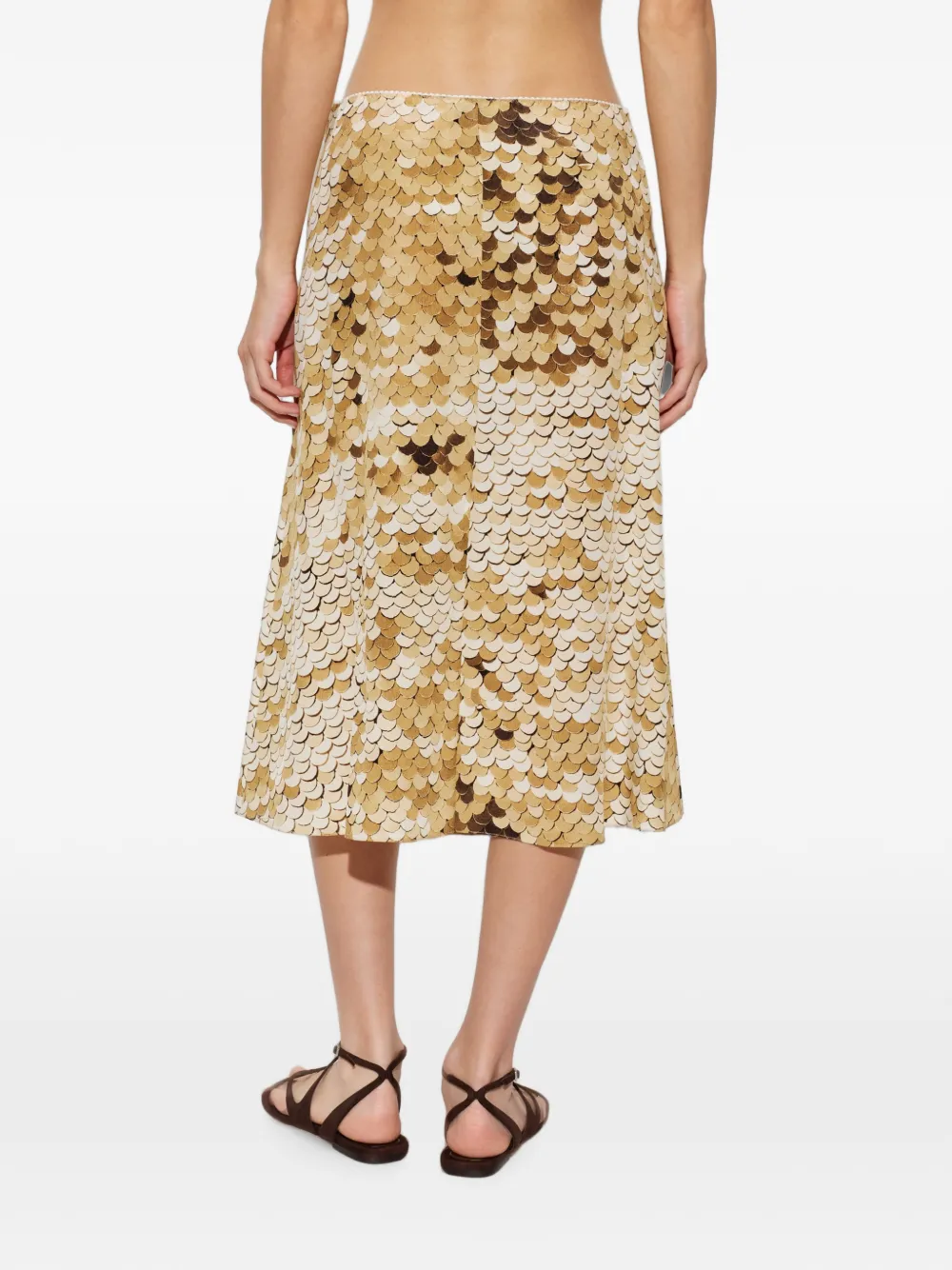 Moschino Zijden midi-rok met pailletten en print Goud