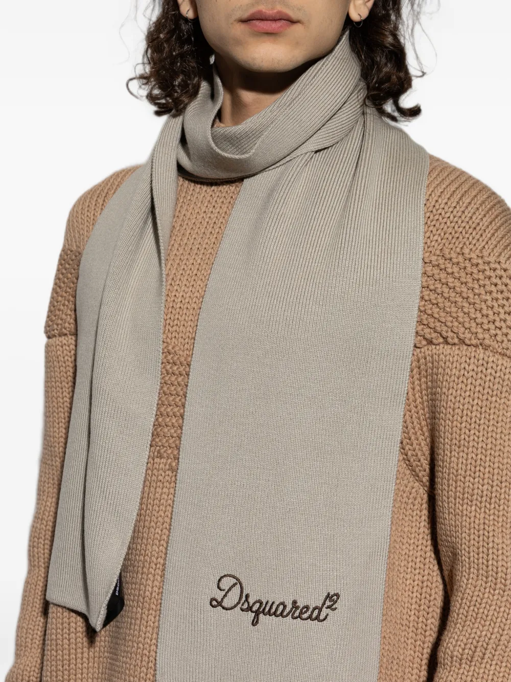 DSQUARED2 Geribbelde sjaal met geborduurd logo Beige