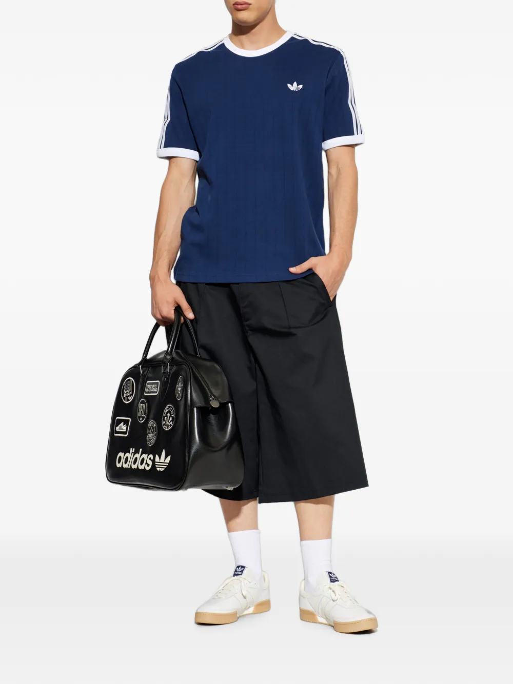 adidas Drop Needle gestreept T-shirt met geborduurd logo Blauw