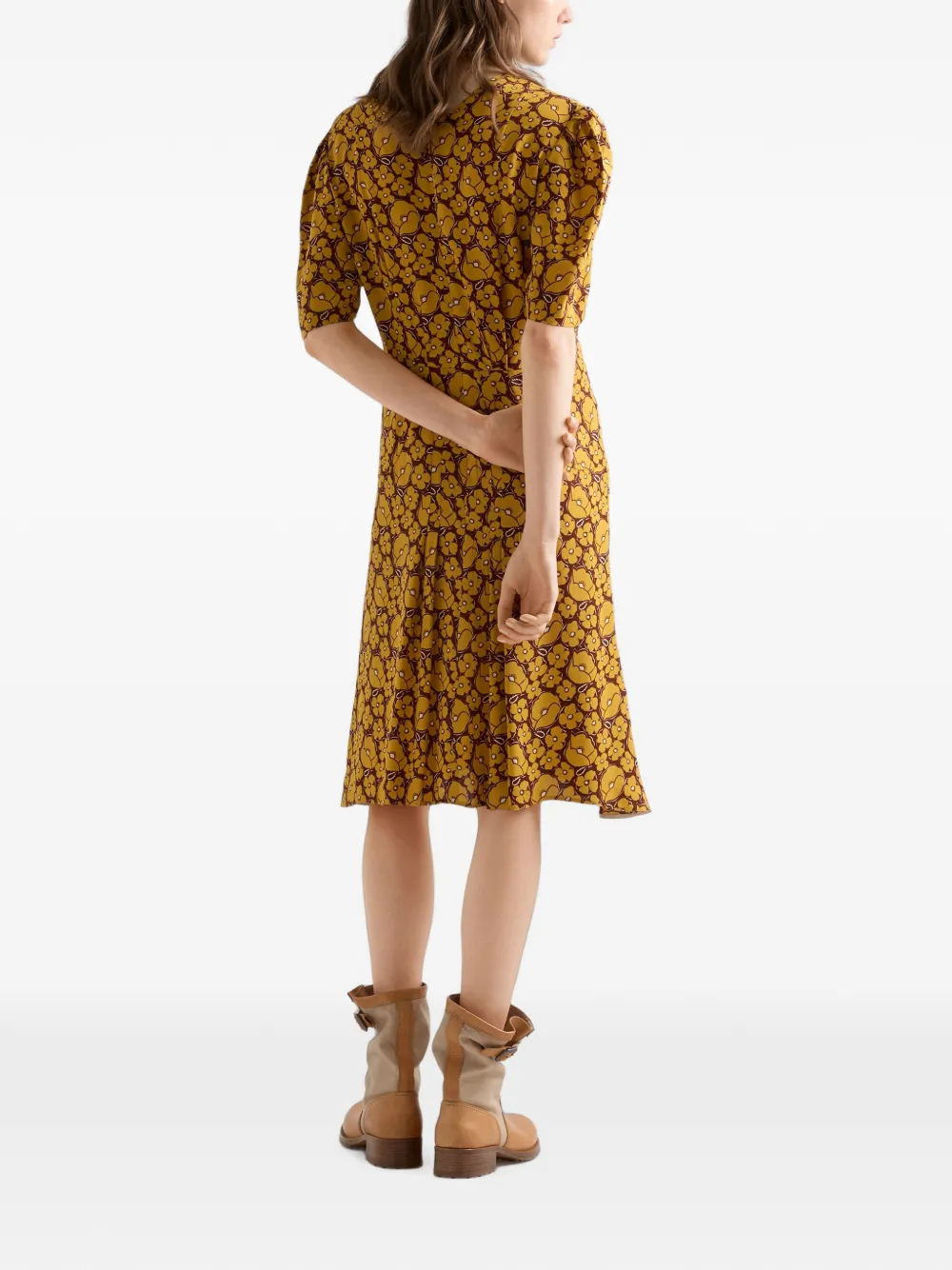Prada Sablé jurk met geborduurde bloemenprint Geel