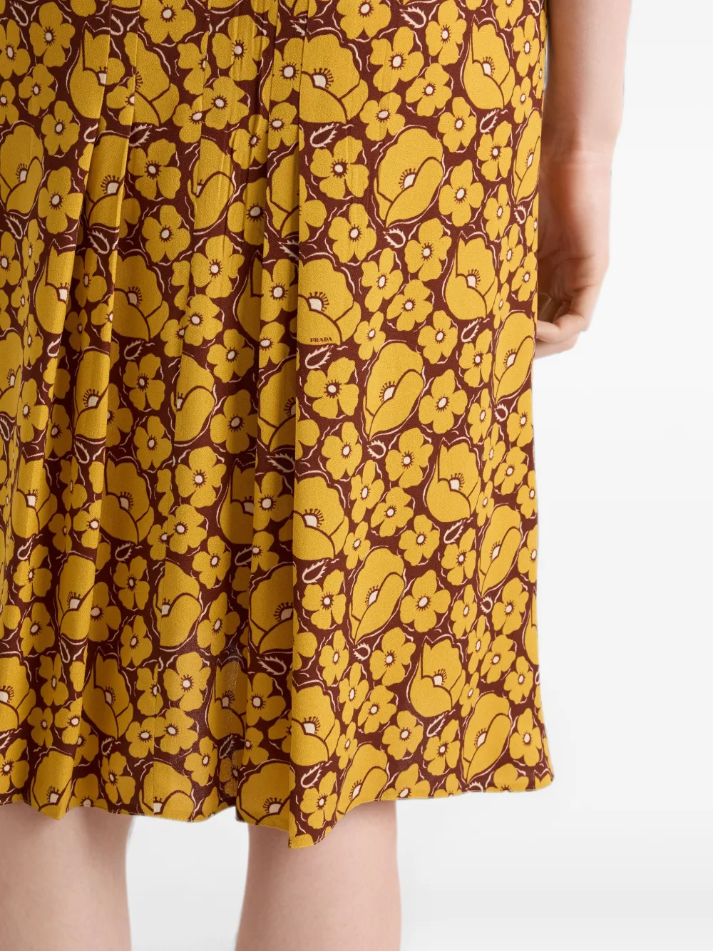 Prada Sablé jurk met geborduurde bloemenprint Geel