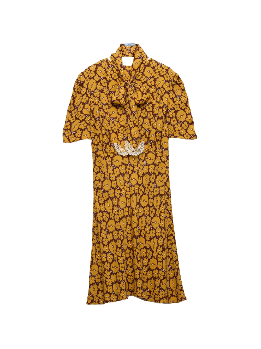 Prada embroidered floral print sablé dress - Giallo