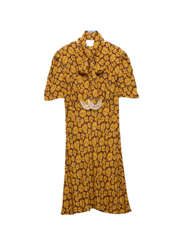 prada embroidered dress Prada Embroidered Marocain Dress, Woman, Natural, Size 36