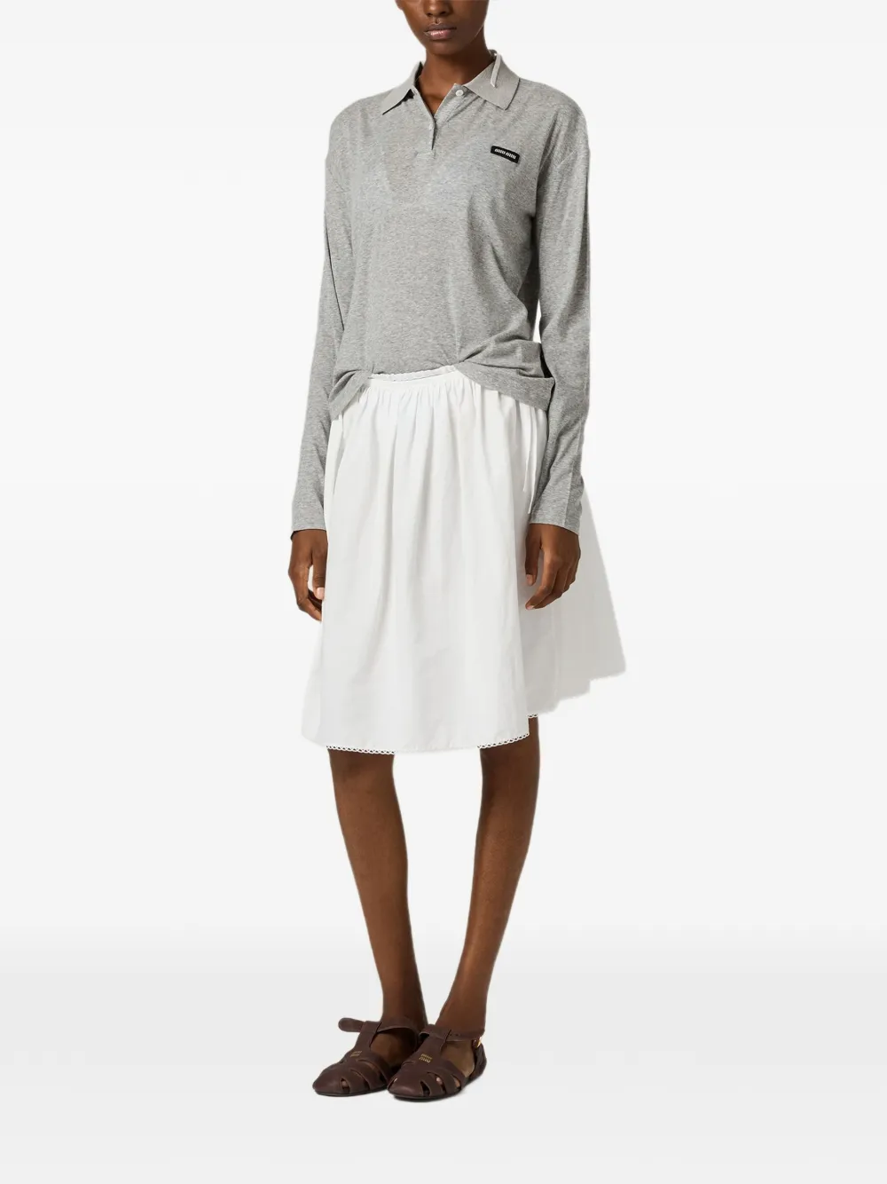 Miu Geribbeld jersey poloshirt Grijs