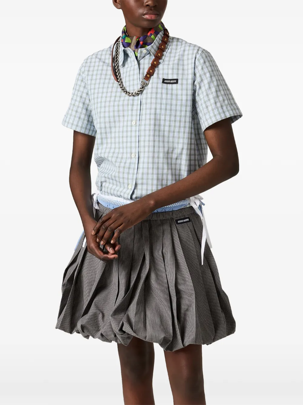 Miu Geruit popeline blouse Wit