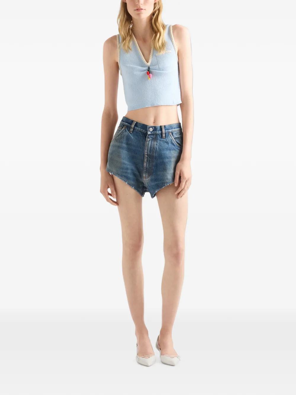 Prada cotton bouclé crop top - Blu