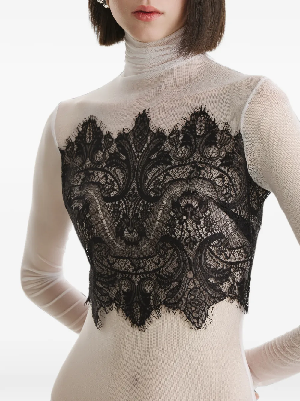 2310 STUDIO Doorzichtige body met kanten vlakken Wit
