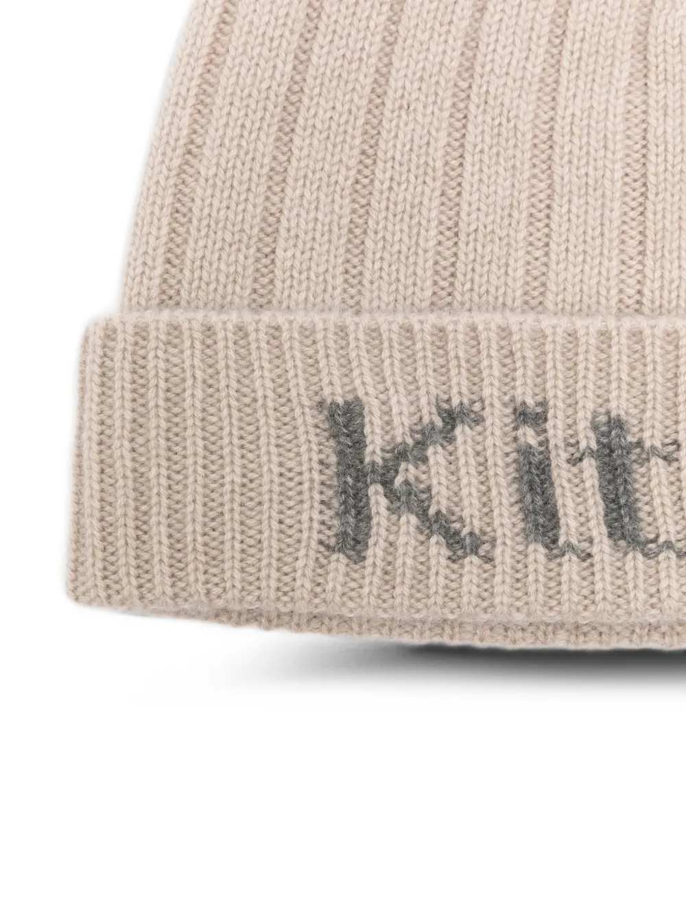 Kiton logo-intarsia ribbed beanie hat Beige
