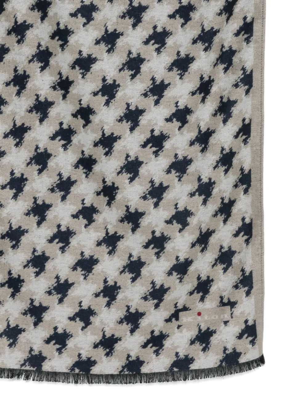 Kiton houndstooth-pattern frayed-edge scarf Beige