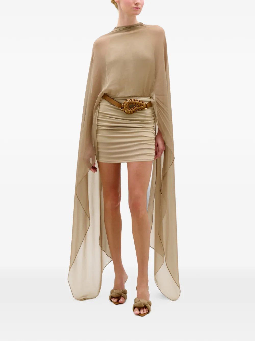 Silvia Tcherassi Kedar cape-overlay ruched mini dress - Neutrals