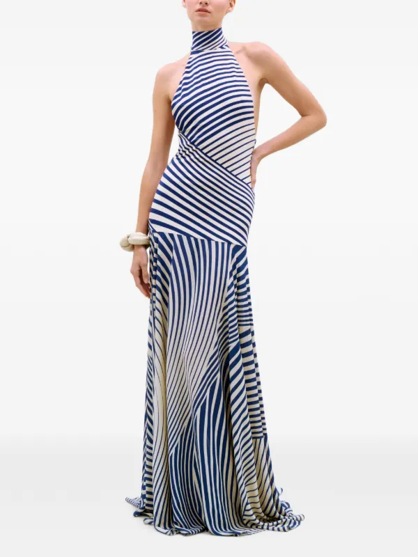 【ほぼ新品】celon stripe halterneck dress セロン Silvia Tcherassi Leonore Striped Halterneck Maxi Dress | Blue