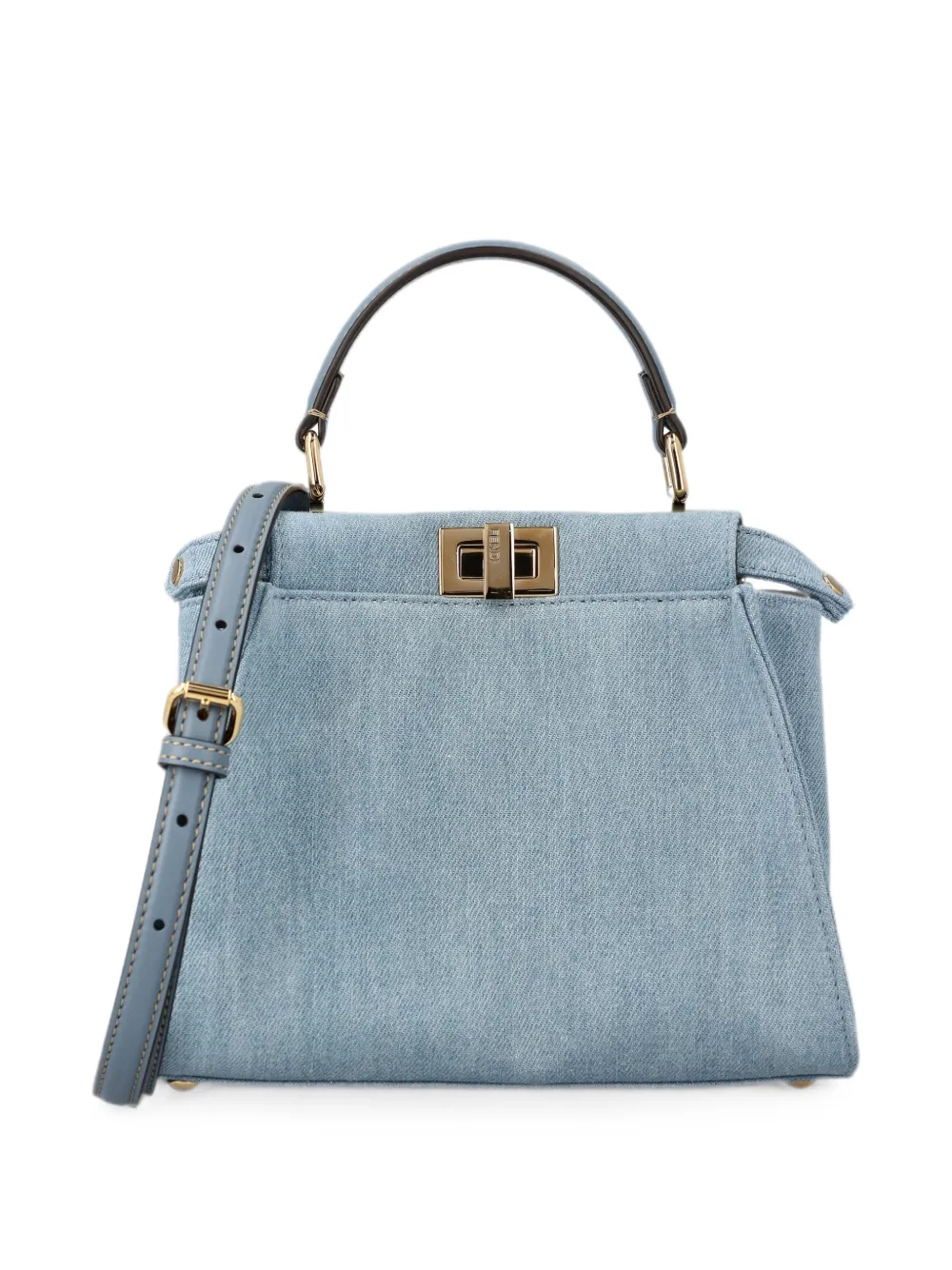 FENDI mini Peekaboo embroidered denim tote bag - Blu
