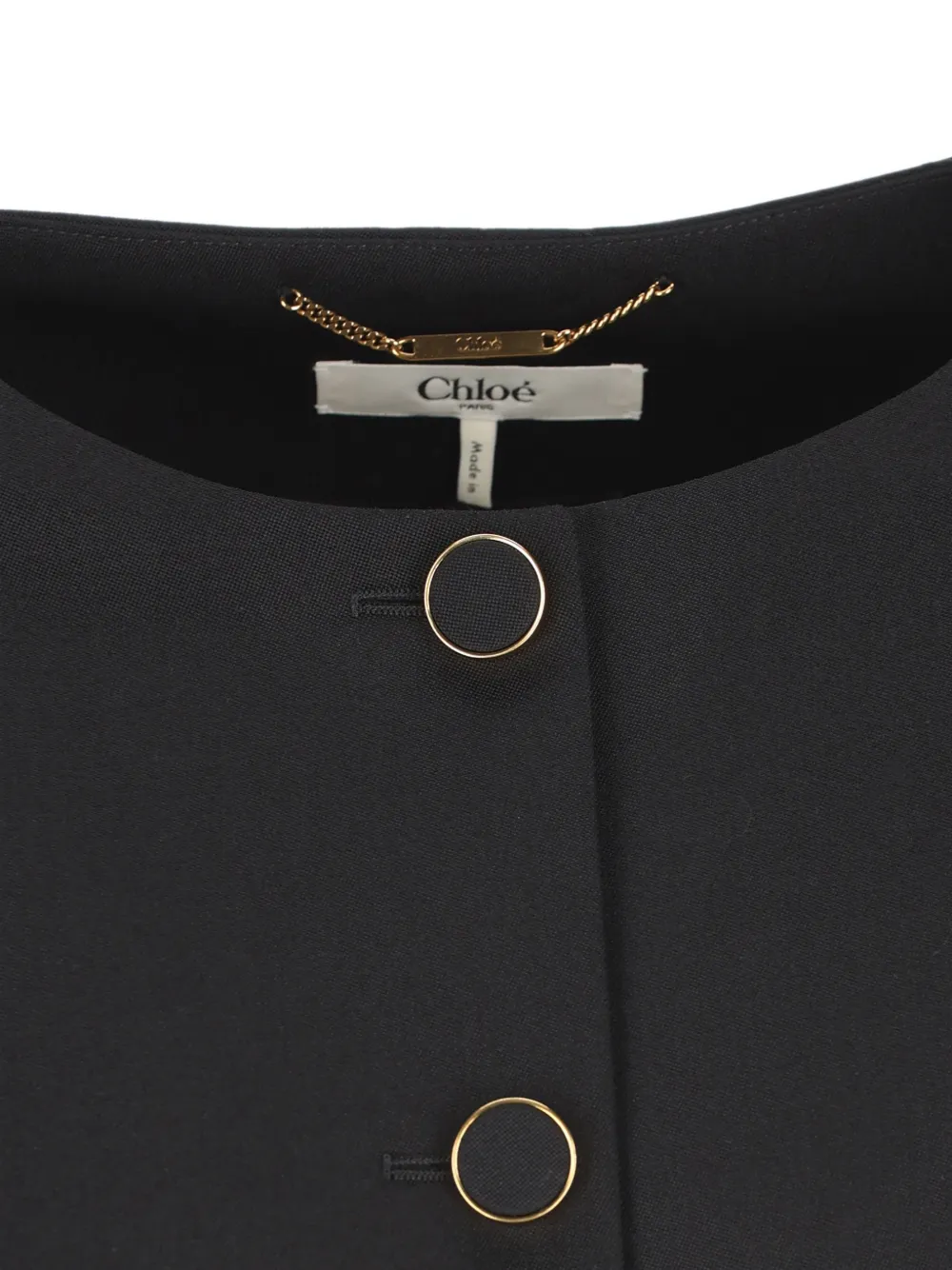 Chloé Kraagloos cropped jack van wol met grain de poudre en kant Zwart