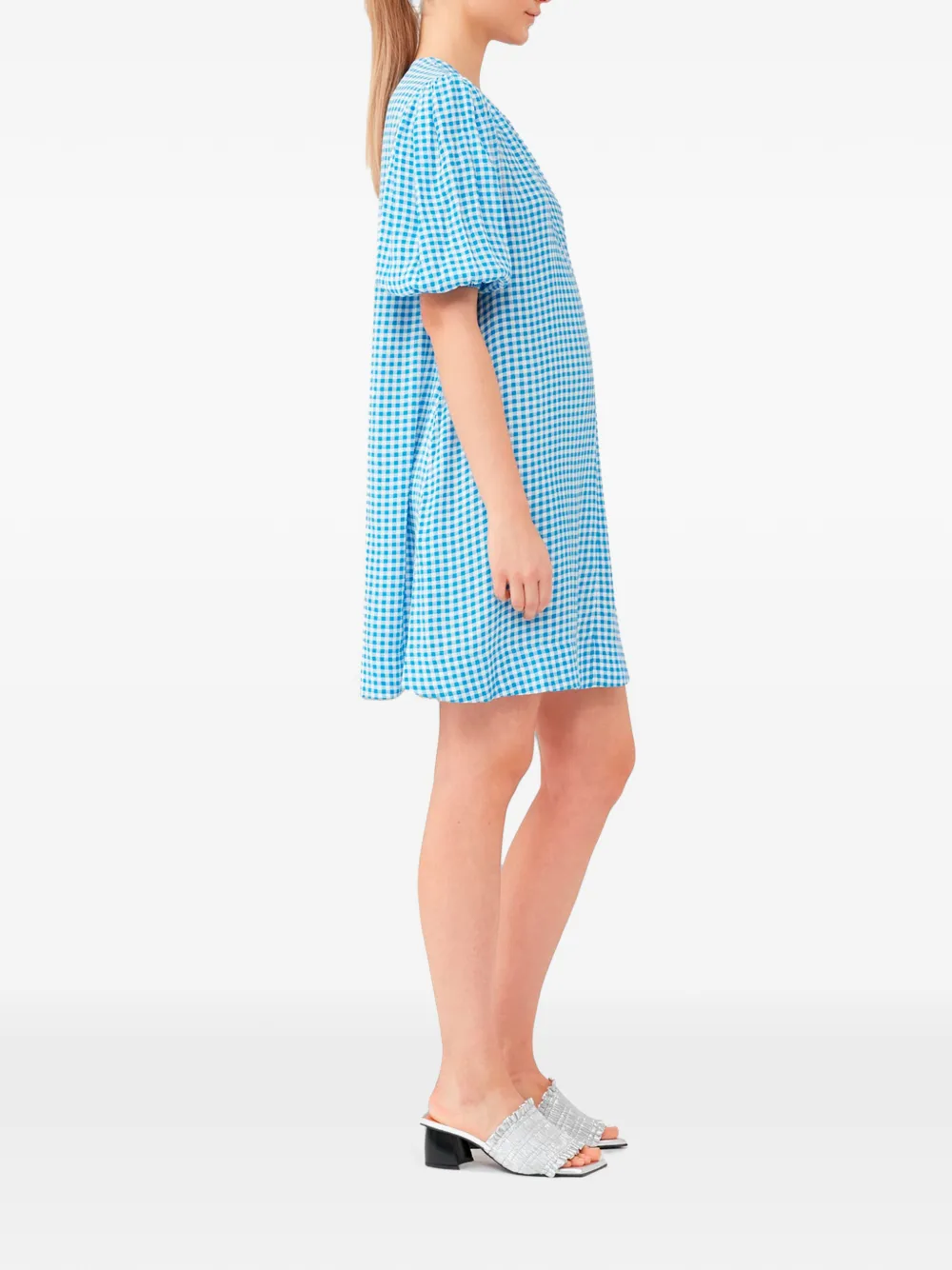 GANNI Crêpe mini-jurk met print Blauw