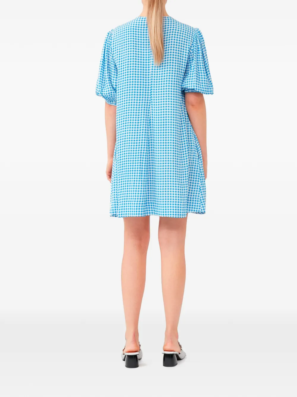 GANNI Crêpe mini-jurk met print Blauw
