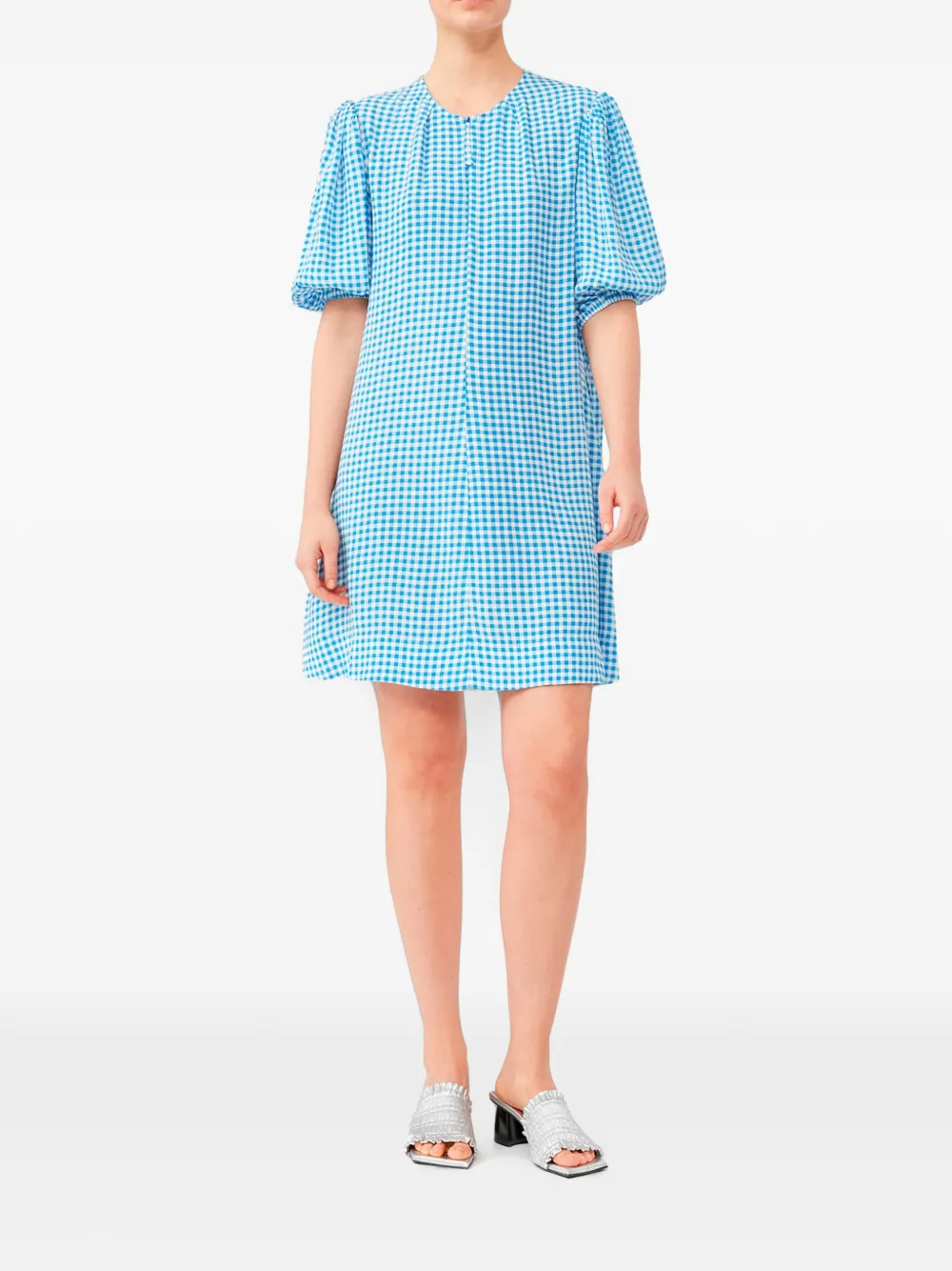 GANNI Crêpe mini-jurk met print Blauw