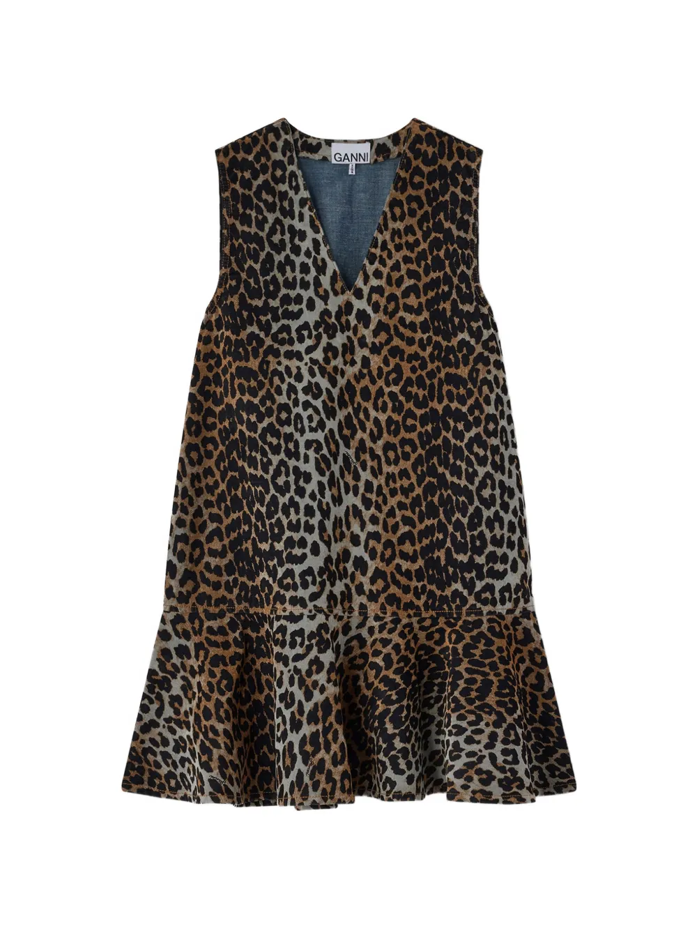 GANNI Denim mini-jurk met luipaard-print Zwart
